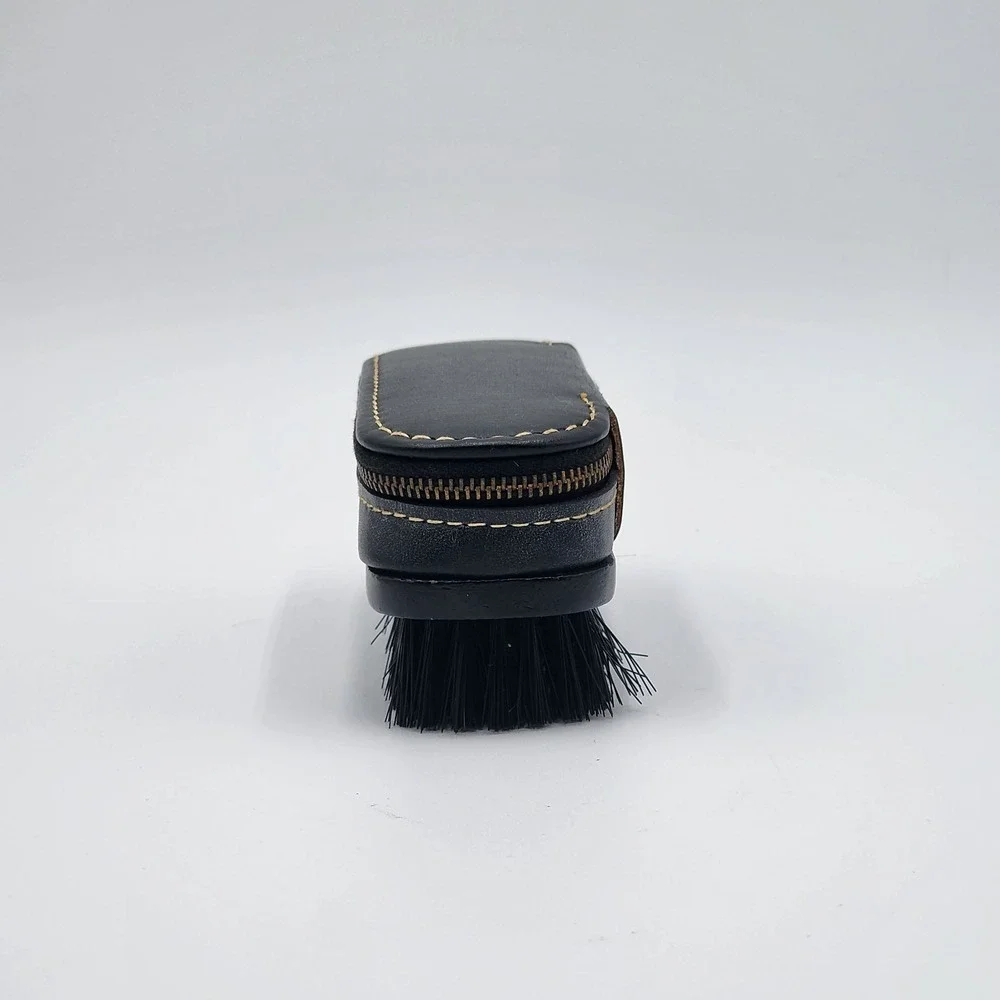 Vintage Swank Black Leather Shoeshine Brush Zip Around Top Men‎ Travel Groom Kit